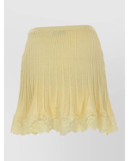 Self-Portrait Yellow Pointelle-Knit Mini Skirt