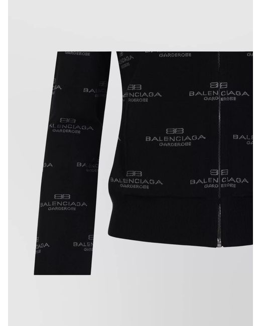 Balenciaga Blue Ribbed Logo-Print Zip-Up Cardigan