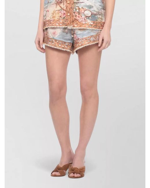 Zimmermann Natural High Waist Shorts Lace Trim Linen