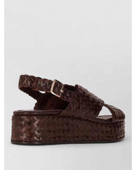 LA ROSE Brown Forli Platform Slides Slingback Woven Design