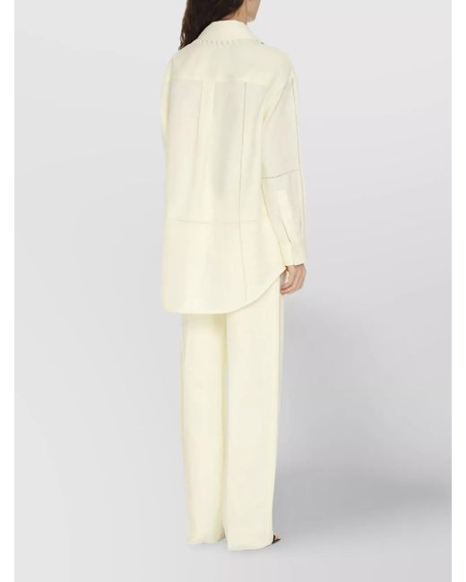 Bottega Veneta White Linen Wide-Leg Trousers