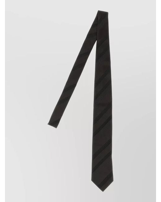 Brunello Cucinelli Black Regimental Pure Silk Slim Tie for men