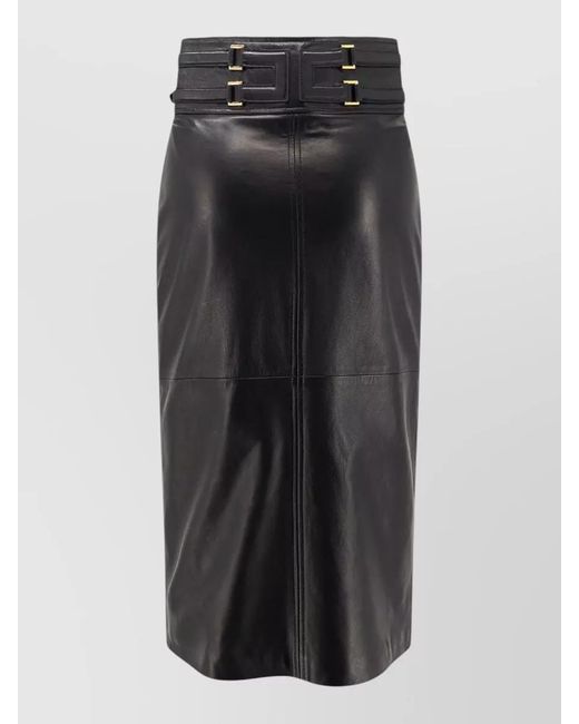 Elisabetta Franchi Black Leather High-Rise Midi Skirt