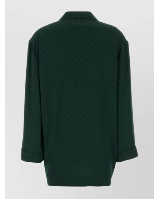Gucci Green Gg Jacquard Silk Shirt