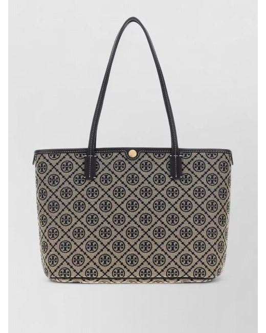 Tory Burch Gray Embroidered Fabric Tote Bag Double Handles