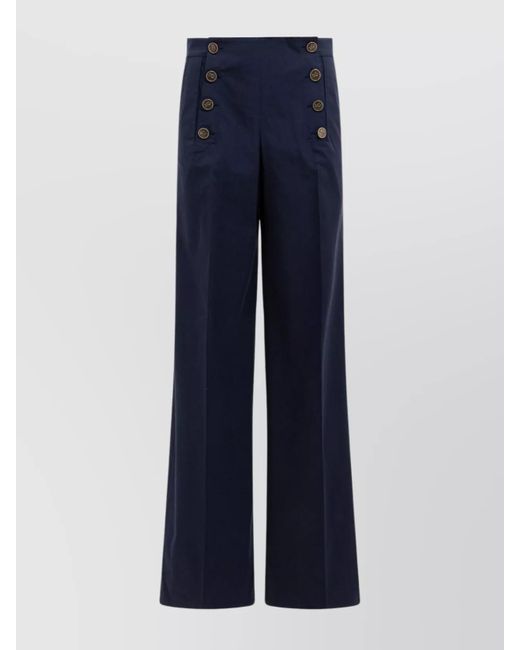 Etro Blue High Waist Wide Leg Trousers With Button Detailing