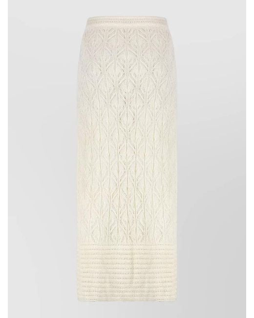 LeKasha White Openwork Knit Skirt Elastic Drawstring Waist