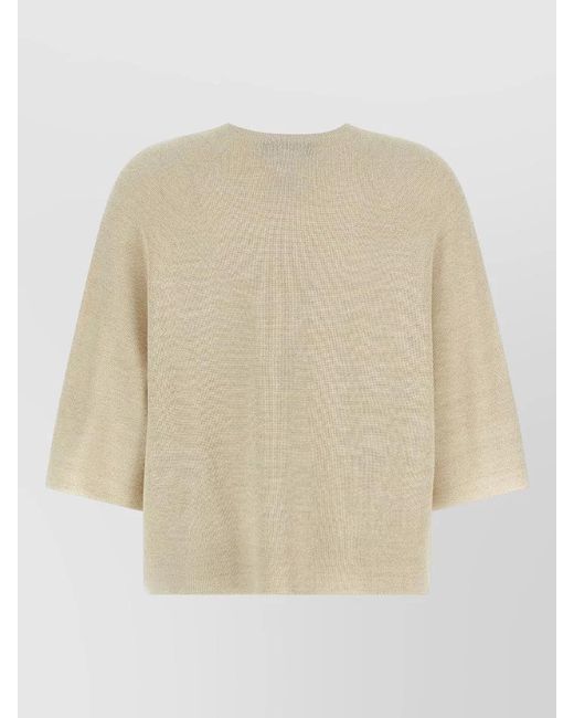 Fabiana Filippi Natural Metallic Knit Sweater Relaxed Fit Round Neck