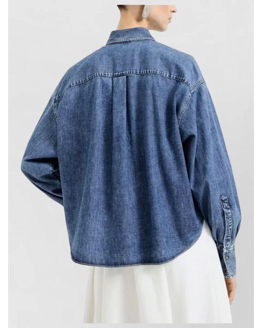 Brunello Cucinelli Blue Long Sleeve Shirt Collared Neck Front Pockets