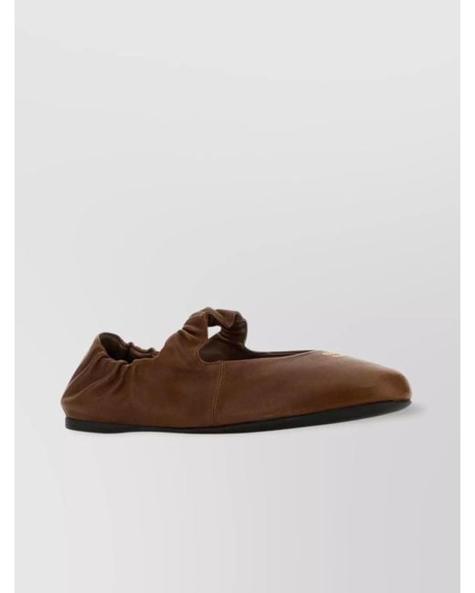Miu Miu Brown Ballerinas Nappa Leather Elasticated Trim