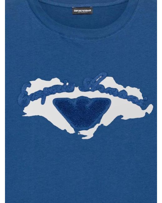 Emporio Armani Blue Embroidered Logo Jersey Short-Sleeve T-Shirt
