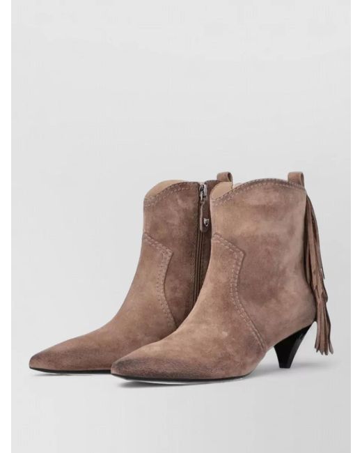 Pinko Brown Suede Lace Boots Pointed Toe Kitten Heel