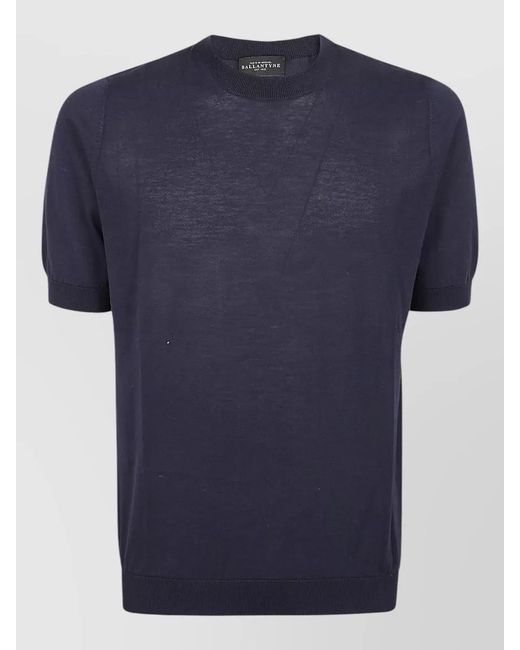 Ballantyne Blue Crew Neck Cotton Knit Short Sleeve Top for men