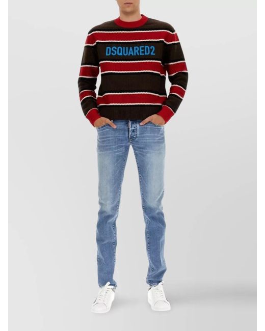 DSquared² Red Horizontal Striped Knit Sweater for men
