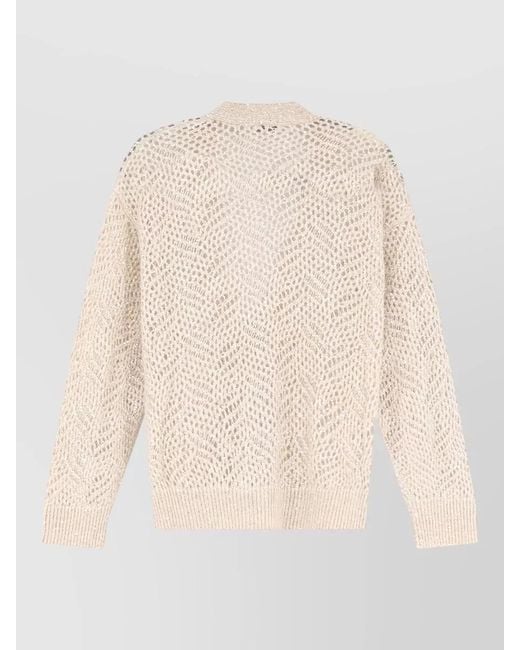 Brunello Cucinelli Natural V Neck Long Sleeve Textured Knit Top