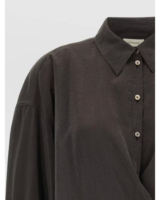Lemaire Gray Collared Wrap Shirt Long Sleeves Pleated
