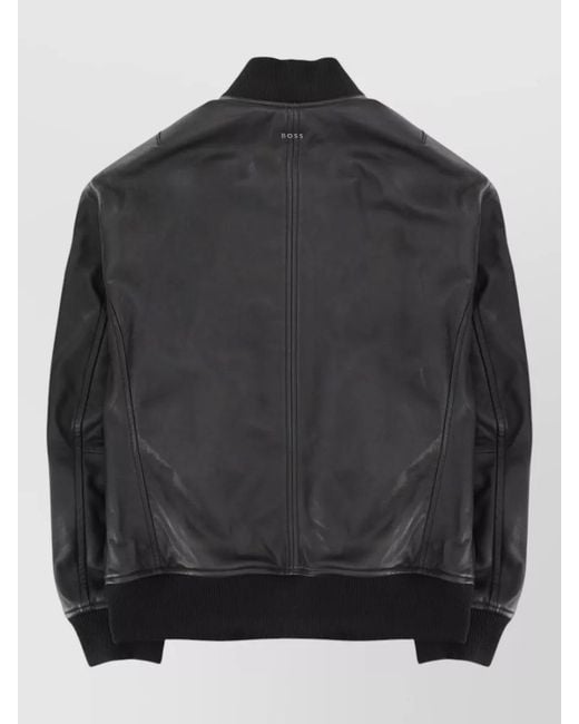 Boss Black Lamb Leather Regular-Fit Bomber Jacket for men
