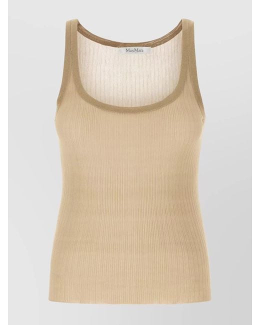 Max Mara Natural Ribbed Semi-Sheer Silk Tank Top