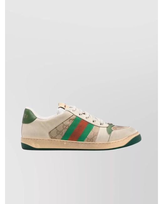 Gucci Green Distressed Vintage Web Leather Sneakers for men