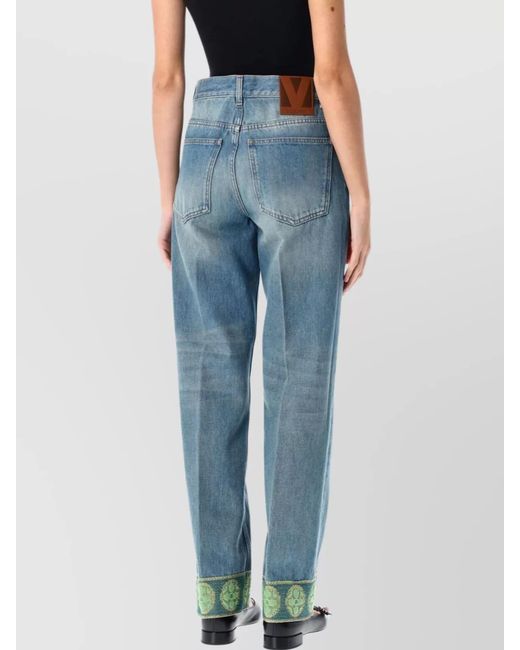 Valentino Garavani Blue Denim Cropped Straight-Leg Trousers