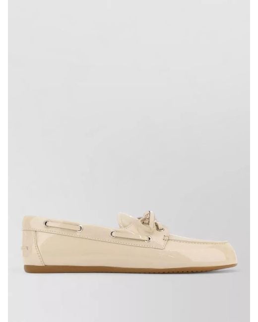 Miu Miu Natural Leather Loafers Bow Detail Patent Finish Rubber Sole
