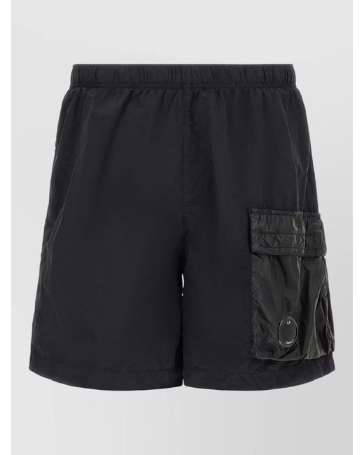 C P Company Black Lente Shorts Swimsuit Side Pocket Button Detail for men