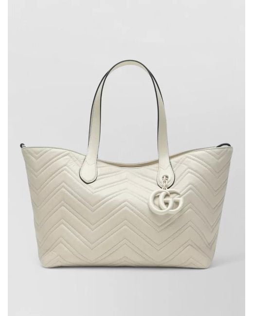 Gucci Natural Chevron Pattern Tote Bag Double Handles