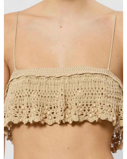 Isabel Marant Natural Beaded Crochet Tank Top Scalloped Hem