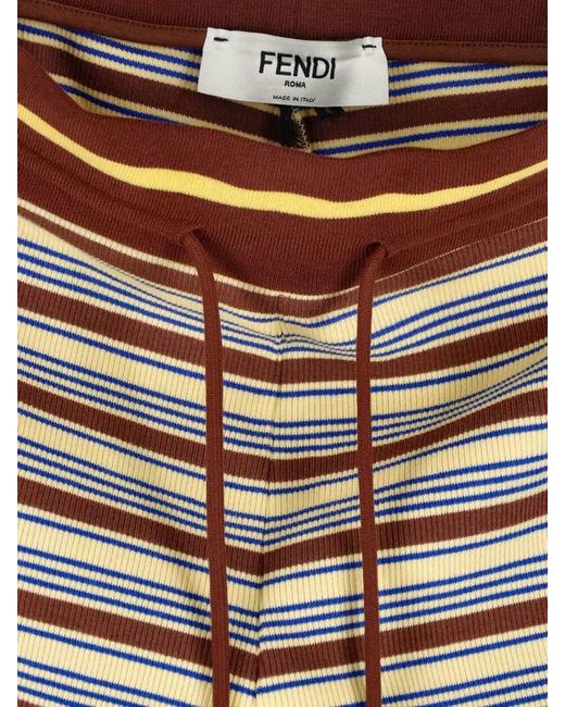 Fendi Multicolor Straight Shorts Elastic Waistband Ribbed Striped