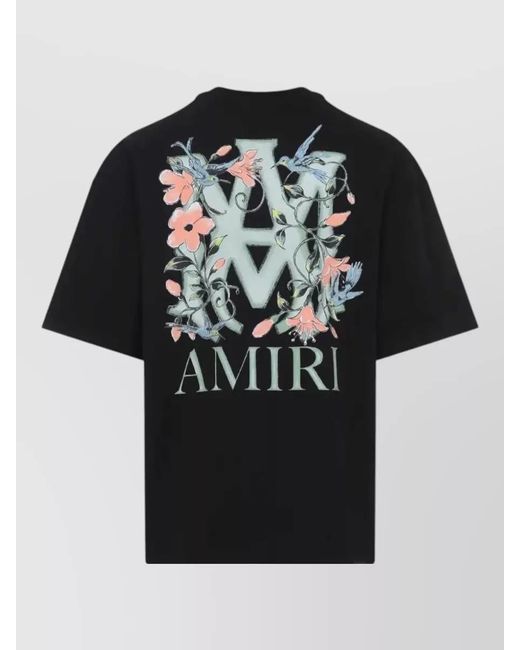 Amiri Black Floral Graphic Crewneck T-Shirt Short Sleeves for men