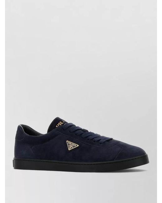 Prada Blue Suede Low-Top Sneakers for men