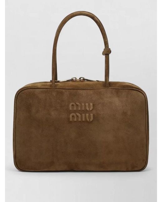 Miu Miu Brown Rectangular Suede Shoulder Bag Top Handles