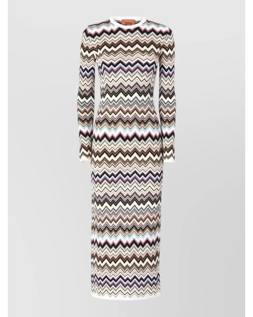 Missoni White Long Fitted Dress Zigzag Pattern Slit