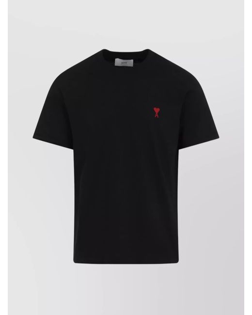 AMI Black Organic Cotton Logo Embroidered T-Shirt for men