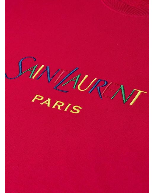 Saint Laurent Pink Cotton Logo-Embroidered Crewneck Sweatshirt