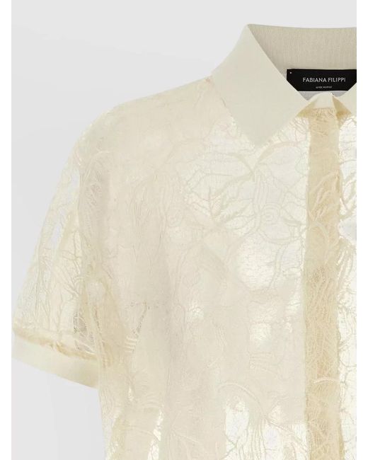 Fabiana Filippi Natural Lace Overlay Cardigan Short Sleeves Collar