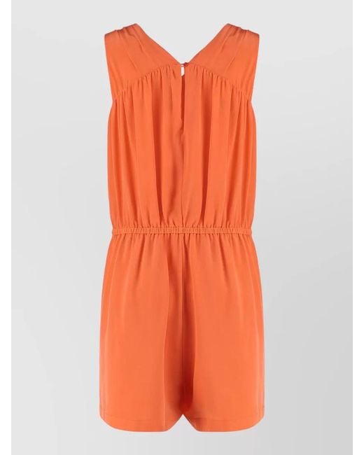 Equipment Orange Pleated Silk Mini Shorts V Neckline
