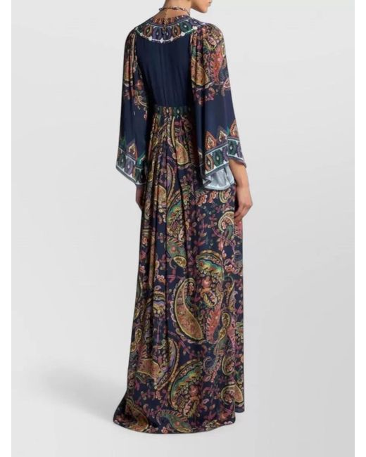 Etro Blue Paisley Print Empire Waist Long Dress