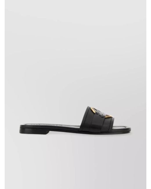 Moncler Black Leather Bell Slides
