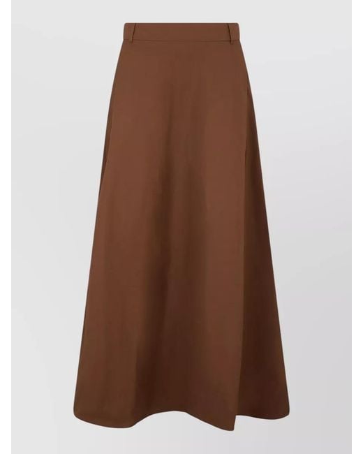Max Mara Brown High Waist Flared Long Pleated Skirt