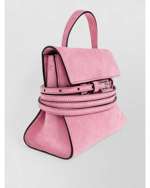Moschino Pink Shoulder Bag Suede Finish Adjustable Strap Buckle