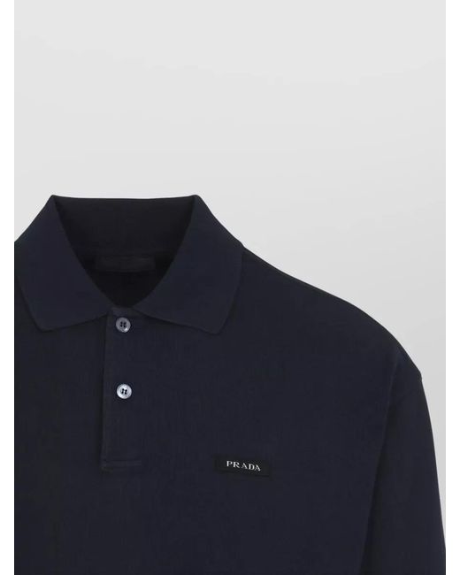 Prada Blue Long Sleeve Polo Cotton Jersey Top for men