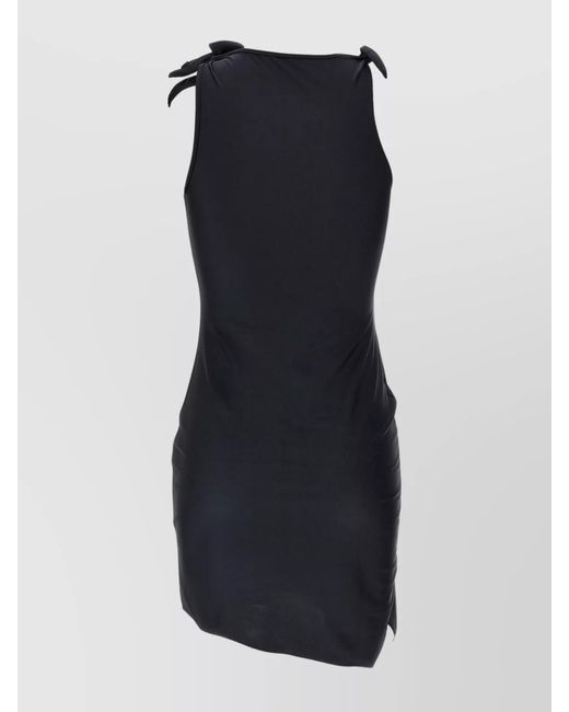 Coperni Blue Asymmetric Cutout Floral-Appliqué Mini Dress