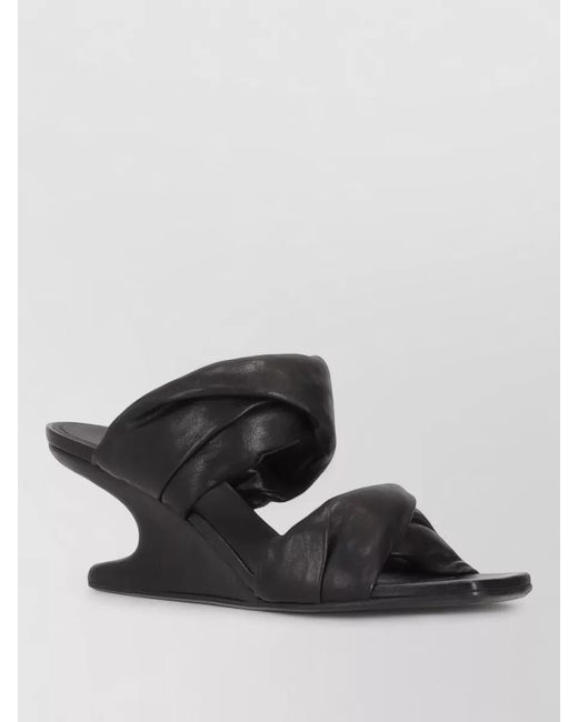 Rick Owens Black Cantilever Sandals Sculptural Heel Twisted Straps