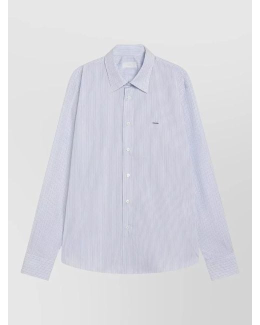 Prada White Striped Shirt Long Sleeves Point Collar for men
