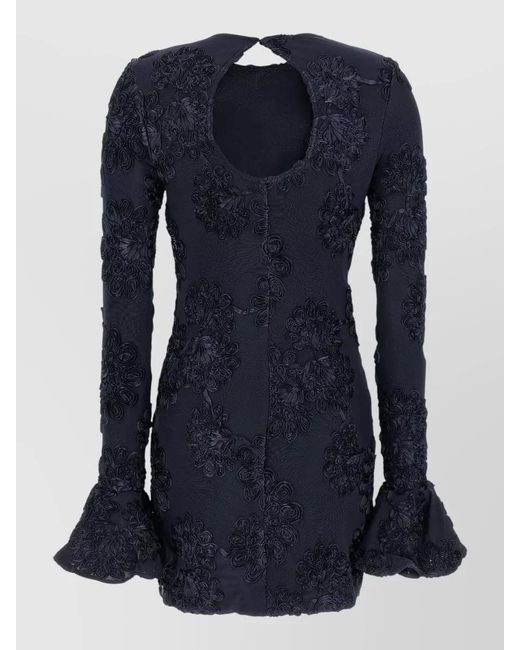 ROTATE BIRGER CHRISTENSEN Blue Mesh Mini Dress Long Sleeves Round Neckline