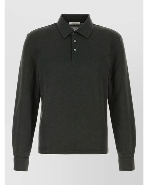 The Row Black Knit Reyes Polo Shirt Long Sleeves for men