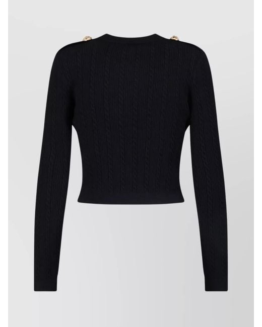 Balmain Blue Ribbed V-Neck Long-Sleeve Cardigan