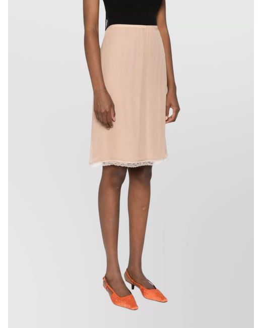 Gucci Natural Silk High-Rise Lace-Trim Midi Straight Skirt
