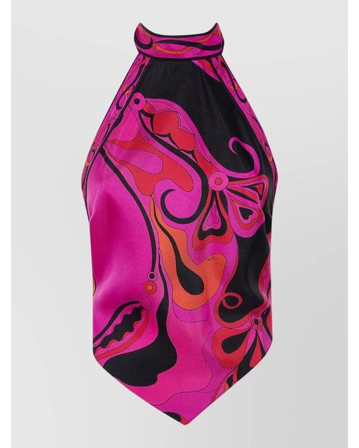 Emilio Pucci Pink Silk Twill Halter Dress Asymmetric Hem